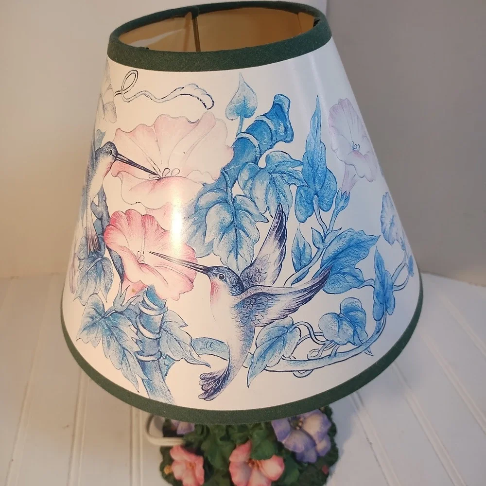 Vintage Porcelain Hummingbird Lamp Morning Glory Floral Sculpted Accent Light